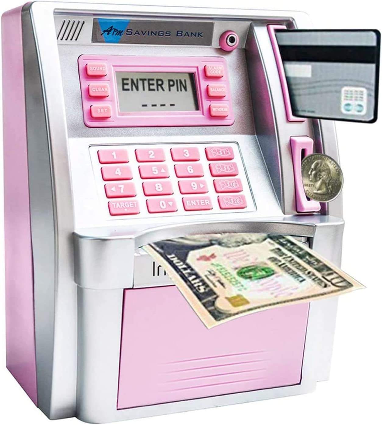 Pink Color ABS Material Password ATM Piggy Bank for Kids